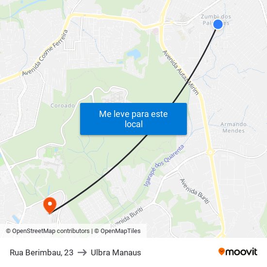 Rua Berimbau, 23 to Ulbra Manaus map
