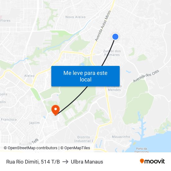 Rua Rio Dimiti, 514 T/B to Ulbra Manaus map