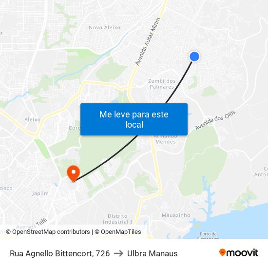 Rua Agnello Bittencort, 726 to Ulbra Manaus map
