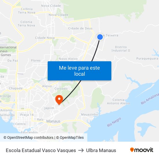 Escola Estadual Vasco Vasques to Ulbra Manaus map