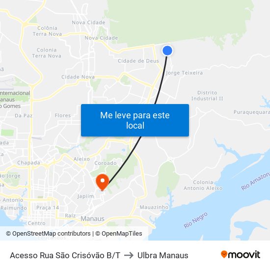 Acesso Rua São Crisóvão B/T to Ulbra Manaus map
