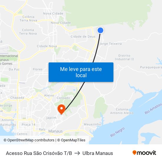 Acesso Rua São Crisóvão T/B to Ulbra Manaus map
