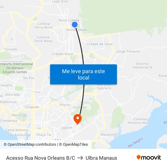 Acesso Rua Nova Orleans B/C to Ulbra Manaus map