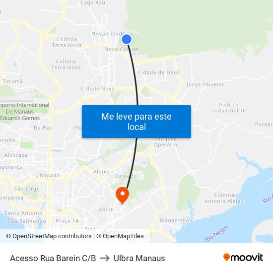 Acesso Rua Barein C/B to Ulbra Manaus map