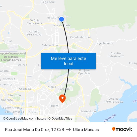 Rua José Maria Da Cruz, 12 C/B to Ulbra Manaus map