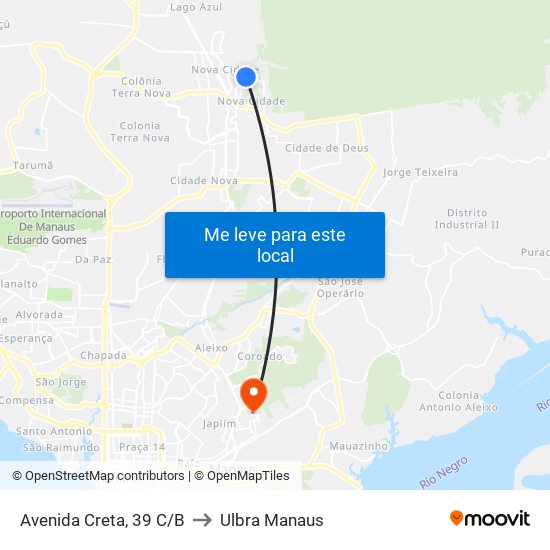 Avenida Creta, 39 C/B to Ulbra Manaus map