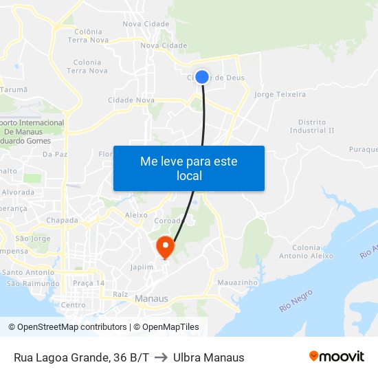 Rua Lagoa Grande, 36 B/T to Ulbra Manaus map