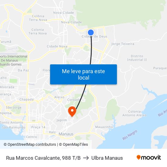 Rua Marcos Cavalcante, 988 T/B to Ulbra Manaus map