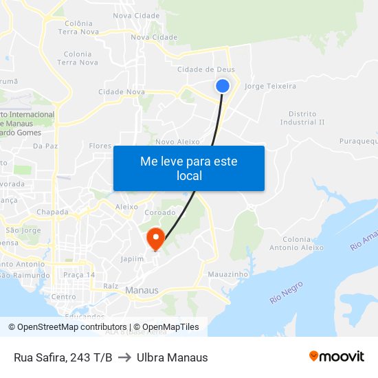 Rua Safira, 243 T/B to Ulbra Manaus map