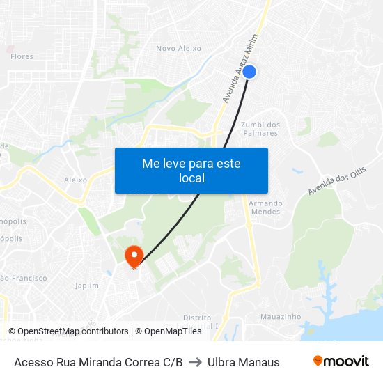 Acesso Rua Miranda Correa C/B to Ulbra Manaus map
