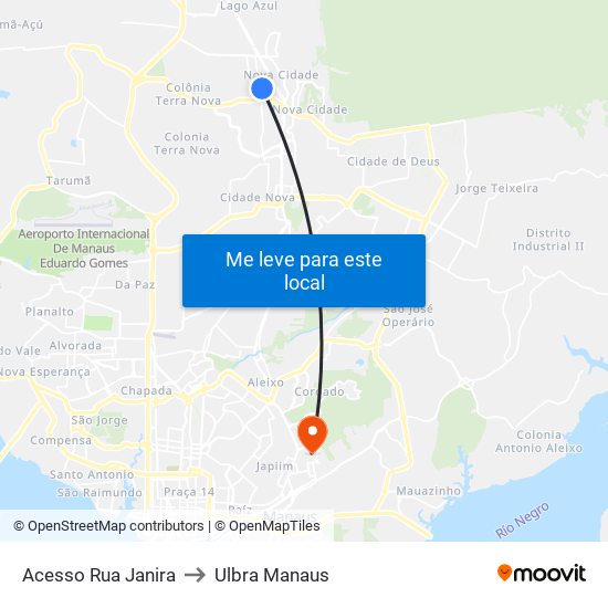 Acesso Rua Janira to Ulbra Manaus map