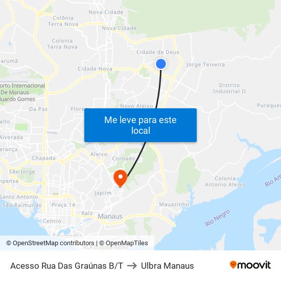 Acesso Rua Das Graúnas B/T to Ulbra Manaus map