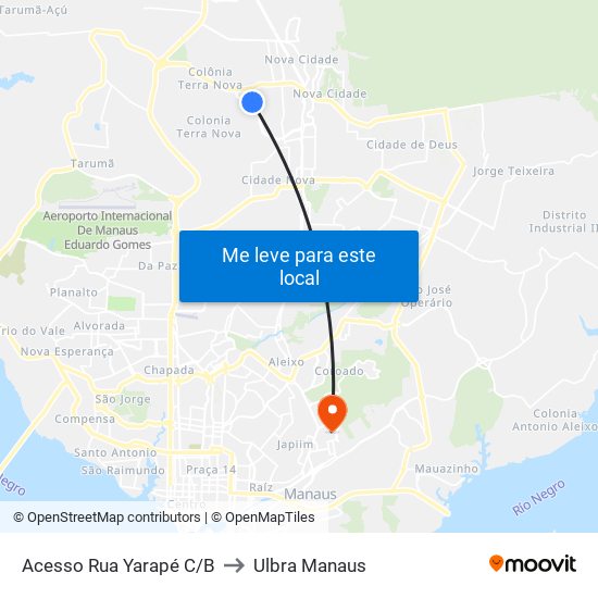 Acesso Rua Yarapé C/B to Ulbra Manaus map