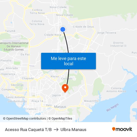 Acesso Rua Caquetá T/B to Ulbra Manaus map