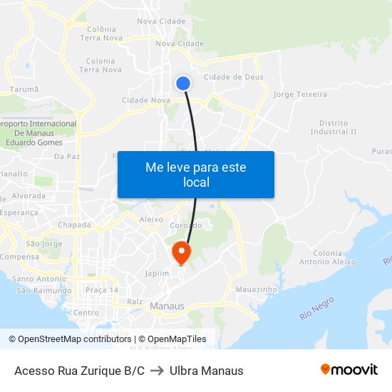 Acesso Rua Zurique B/C to Ulbra Manaus map
