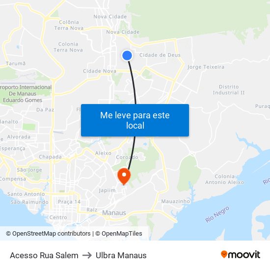 Acesso Rua Salem to Ulbra Manaus map
