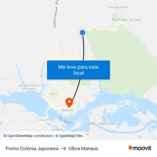 Ponto Colônia Japonesa to Ulbra Manaus map
