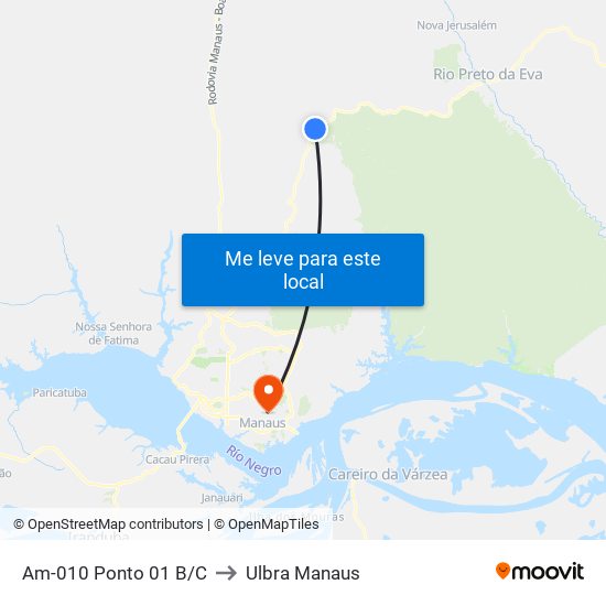Am-010 Ponto 01 B/C to Ulbra Manaus map