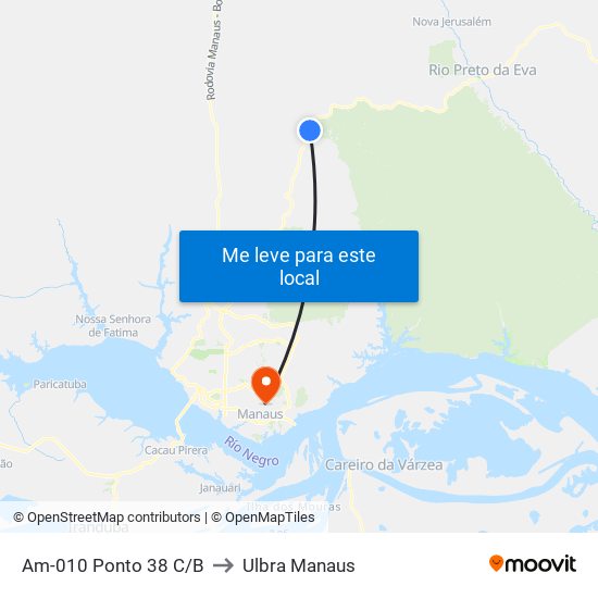 Am-010 Ponto 38 C/B to Ulbra Manaus map