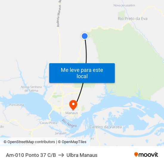 Am-010 Ponto 37 C/B to Ulbra Manaus map