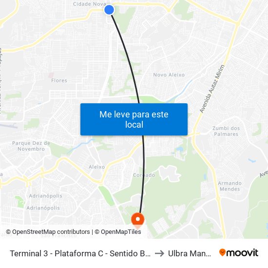 Terminal 3 - Plataforma C - Sentido Bairro to Ulbra Manaus map
