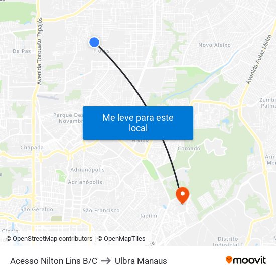 Acesso Nilton Lins B/C to Ulbra Manaus map