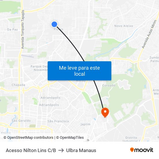 Acesso Nilton Lins C/B to Ulbra Manaus map