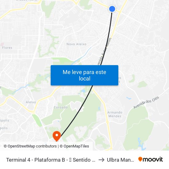 Terminal 4 - Plataforma B - ⓯ Sentido Bairro to Ulbra Manaus map