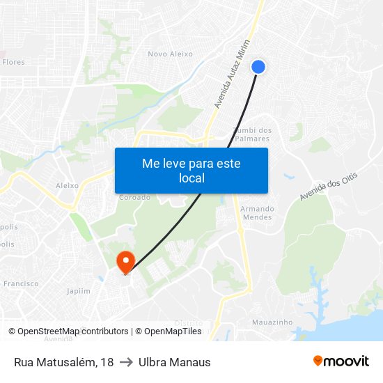 Rua Matusalém, 18 to Ulbra Manaus map