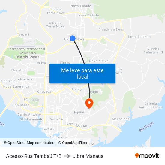 Acesso Rua Tambaú T/B to Ulbra Manaus map