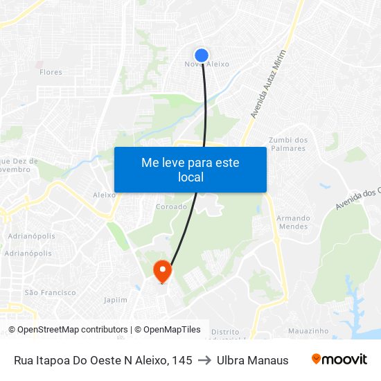 Rua Itapoa Do Oeste N Aleixo, 145 to Ulbra Manaus map