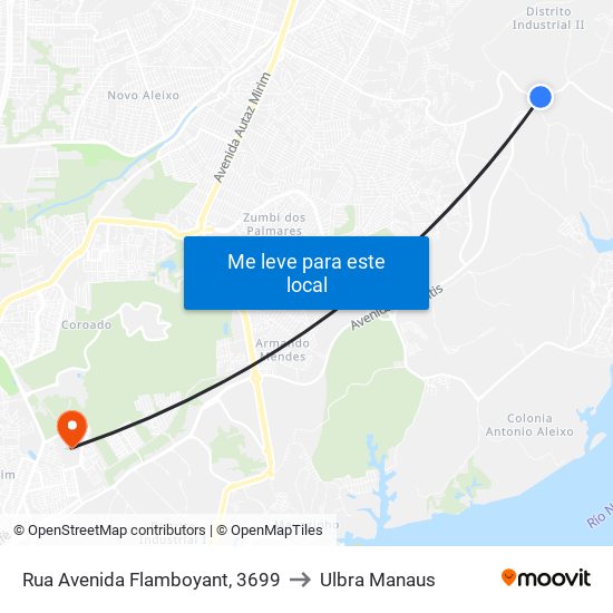 Rua Avenida Flamboyant, 3699 to Ulbra Manaus map