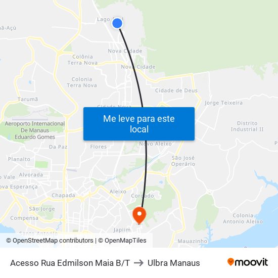 Acesso Rua Edmilson Maia B/T to Ulbra Manaus map