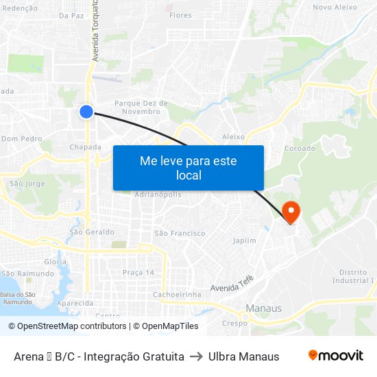 Arena ➋ B/C - Integração Gratuita to Ulbra Manaus map