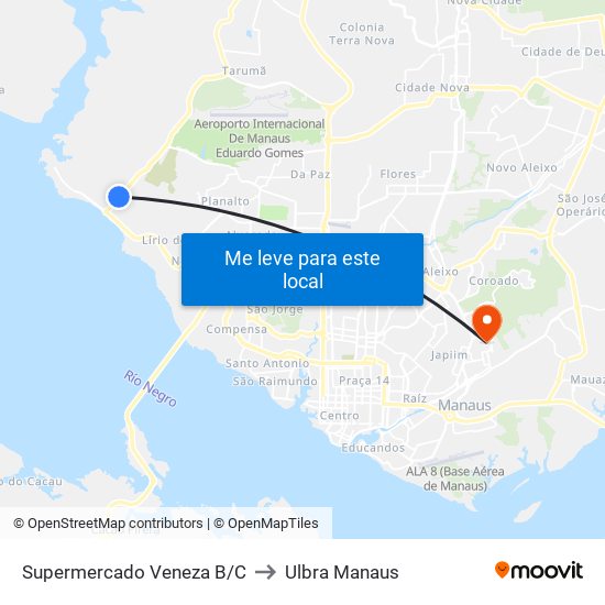 Supermercado Veneza B/C to Ulbra Manaus map