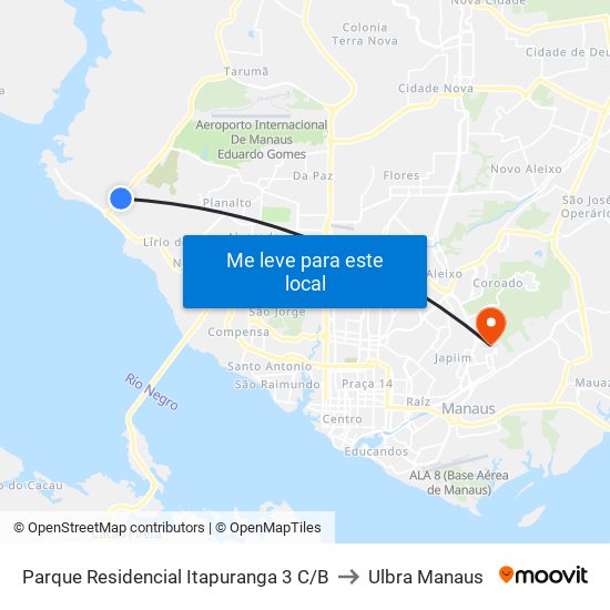 Parque Residencial Itapuranga 3 C/B to Ulbra Manaus map