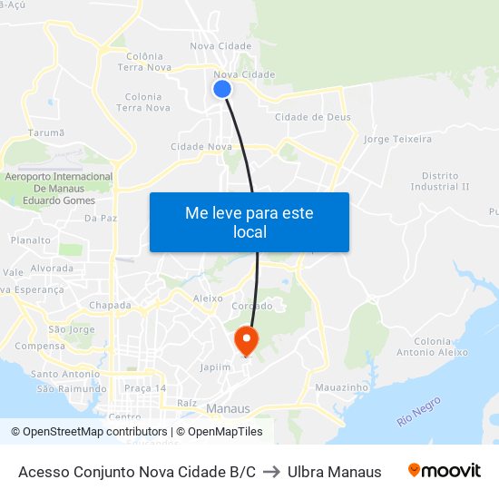 Acesso Conjunto Nova Cidade B/C to Ulbra Manaus map