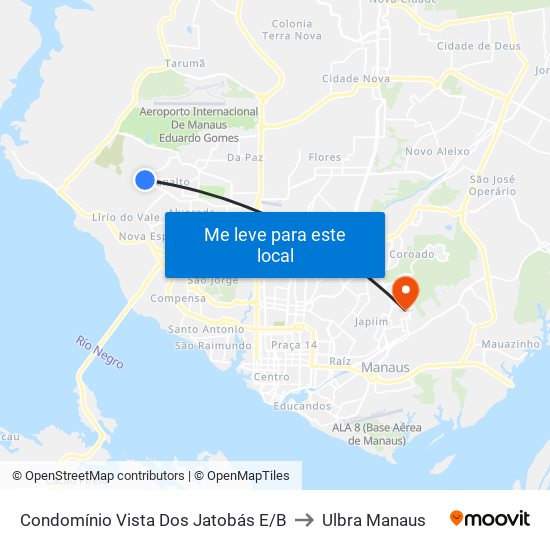 Condomínio Vista Dos Jatobás E/B to Ulbra Manaus map