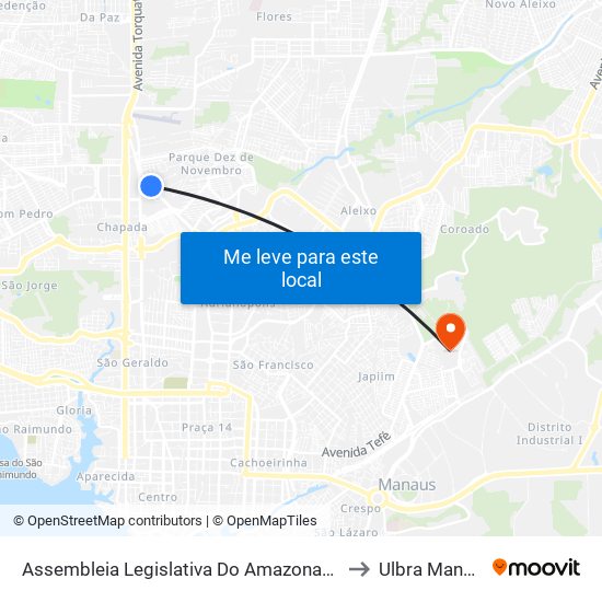 Assembleia Legislativa Do Amazonas C/B to Ulbra Manaus map