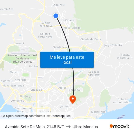 Avenida Sete De Maio, 2148 B/T to Ulbra Manaus map