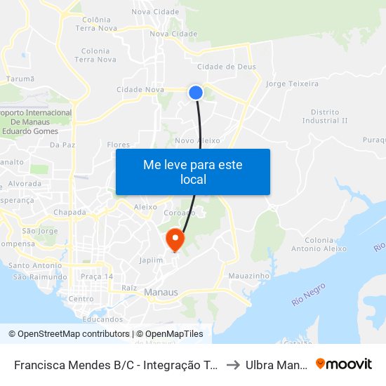 Francisca Mendes B/C - Integração Tarifada to Ulbra Manaus map