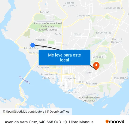 Avenida Vera Cruz, 640-668 C/B to Ulbra Manaus map
