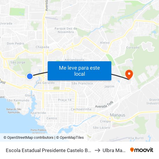 Escola Estadual Presidente Castelo Branco B/C to Ulbra Manaus map