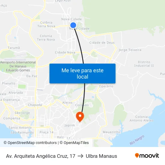 Av. Arquiteta Angélica Cruz, 17 to Ulbra Manaus map