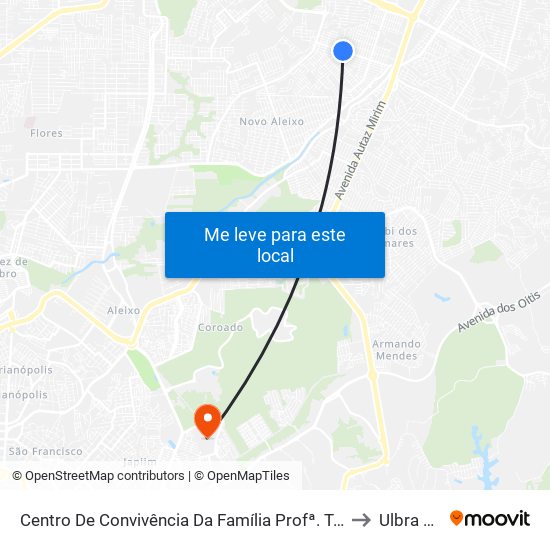 Centro De Convivência Da Família Profª. Teonizia Lobo De Carvalho B/C to Ulbra Manaus map