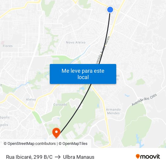 Rua Ibicaré, 299 B/C to Ulbra Manaus map