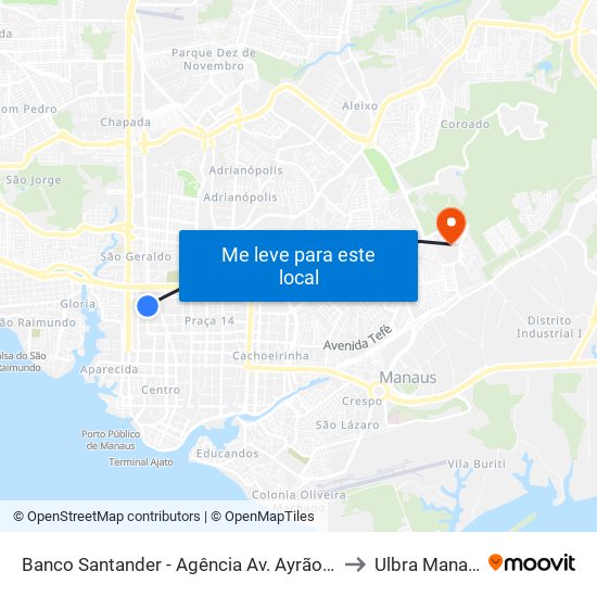 Banco Santander - Agência Av. Ayrão B/C to Ulbra Manaus map