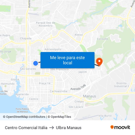 Centro Comercial Itália to Ulbra Manaus map