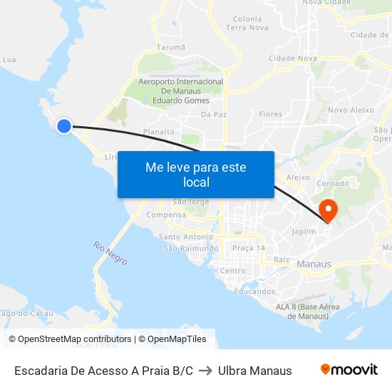 Escadaria De Acesso A Praia B/C to Ulbra Manaus map