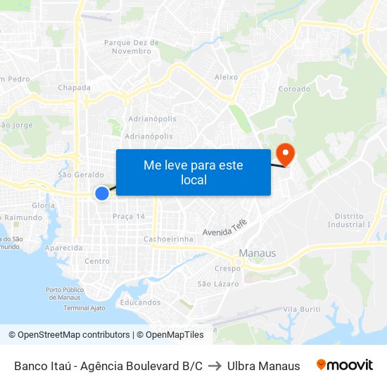 Banco Itaú - Agência Boulevard B/C to Ulbra Manaus map